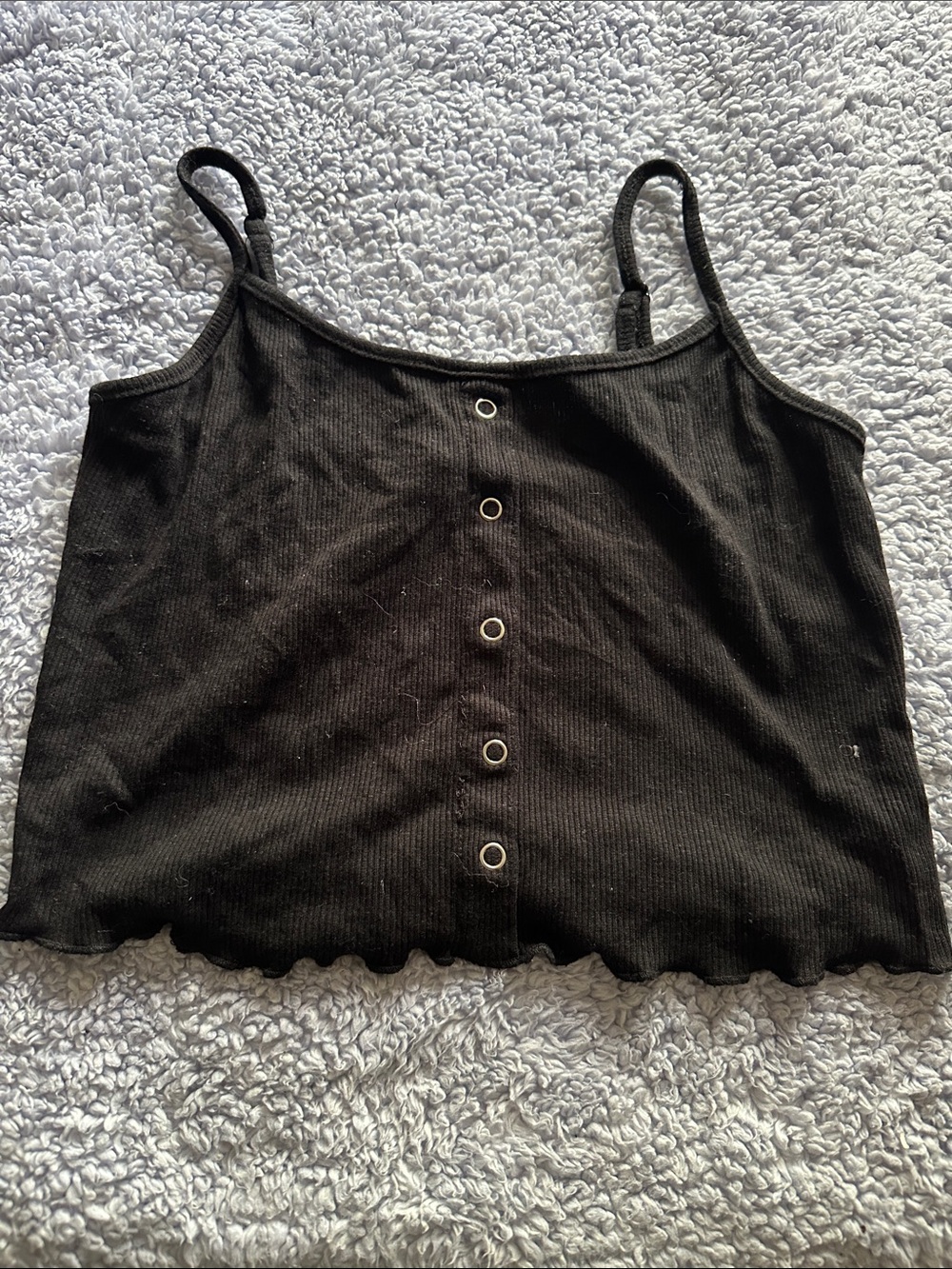 Black Ribbed Crop Tank Top with Eyelet Detail